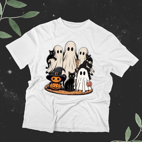 Tops - Vintage Halloween Ghost and Cat T-Shirt